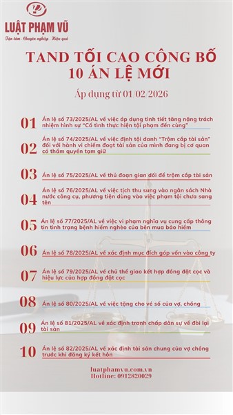 TÒA ÁN NHÂN DÂN TỐI CAO CÔNG BỐ 10 ÁN LỆ MỚI